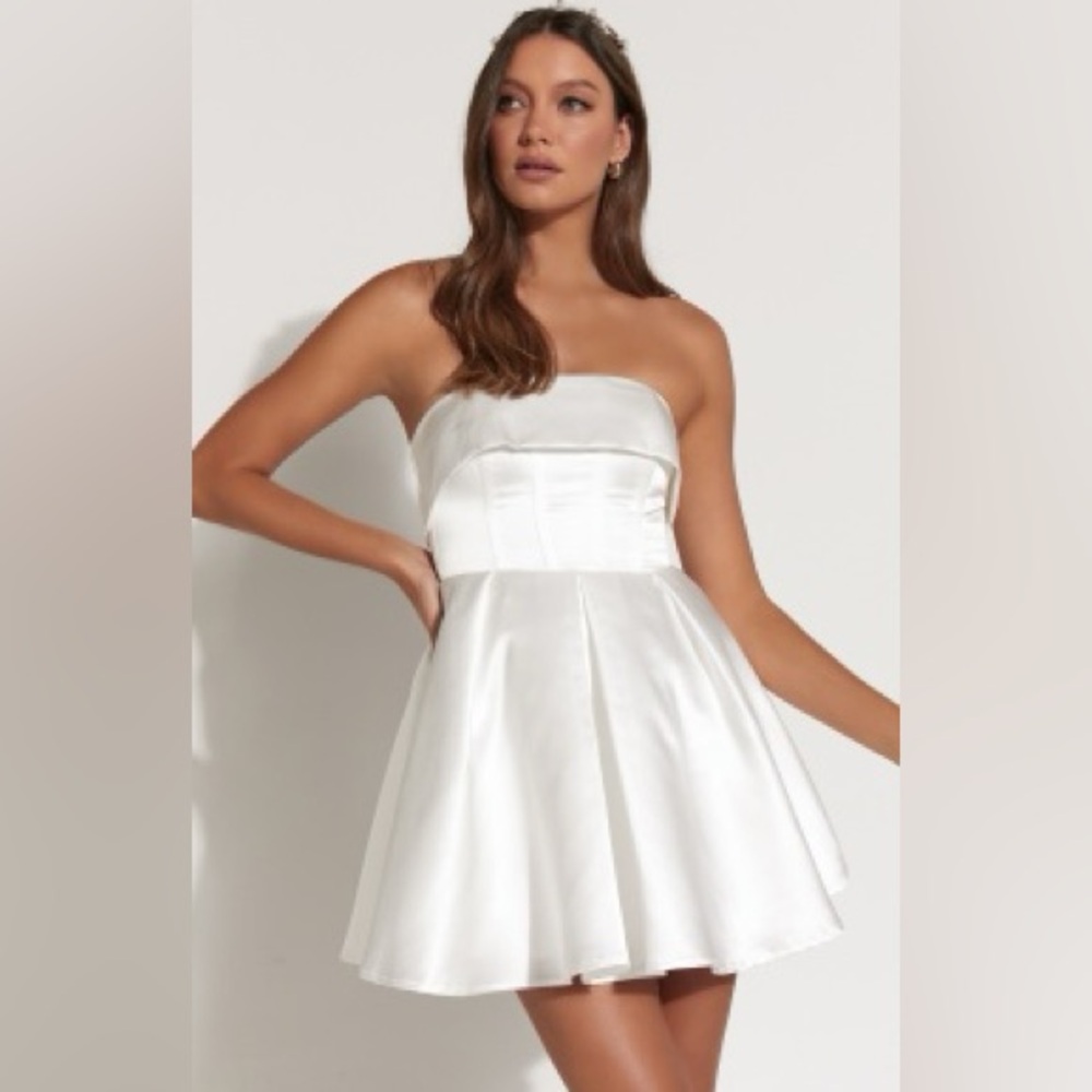 Showpo Valora Mini Dress - Strapless Satin White Dress